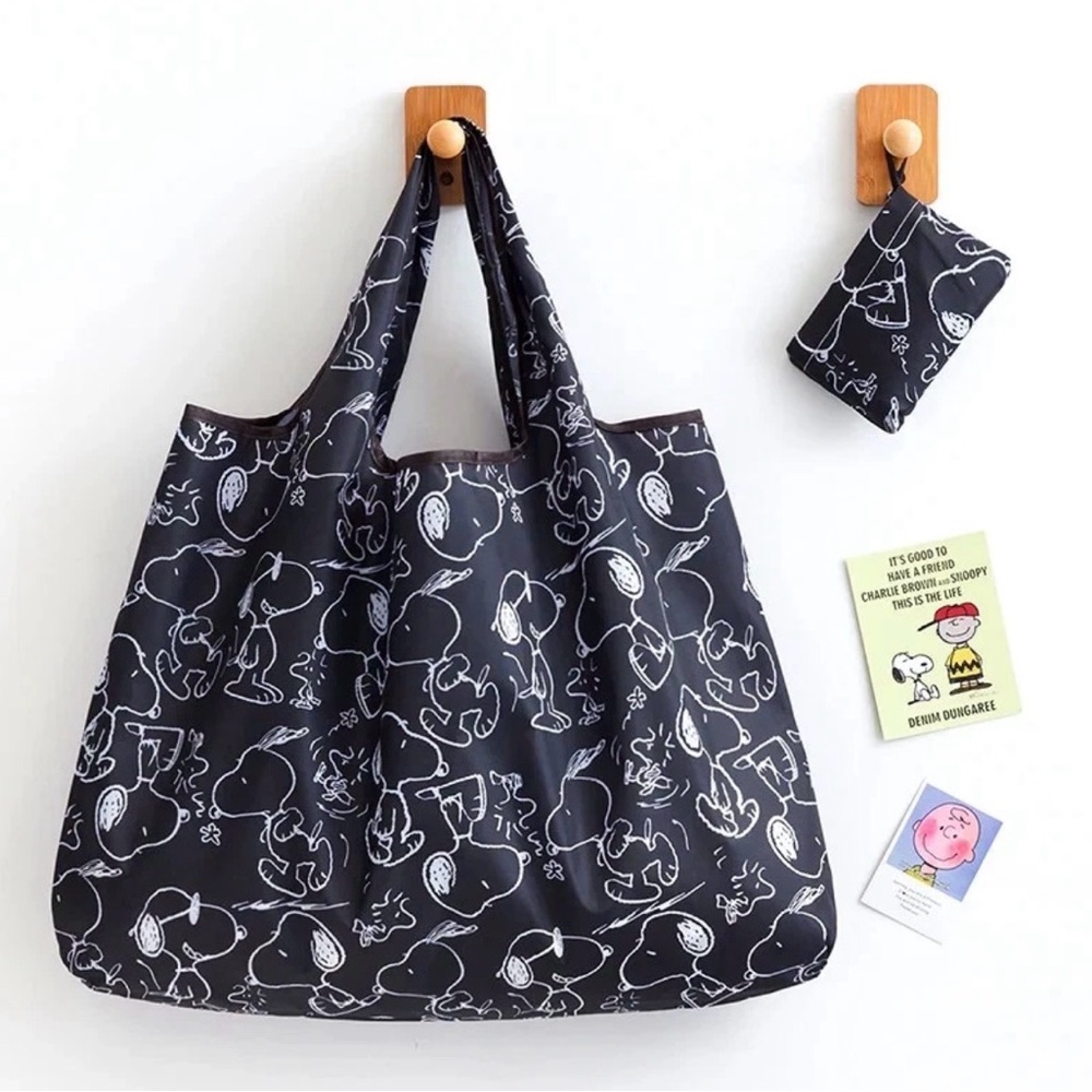 Snoopy Black White Shopping Foldable Eco Tote Bag Nylon - Reusable